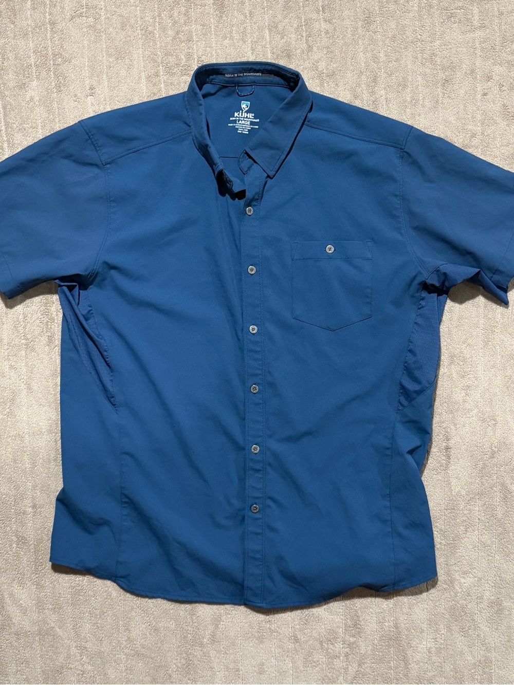 Kuhl Optimizer Shirt Men Large Blue Hiking Outdoors Performance Short Sleeve